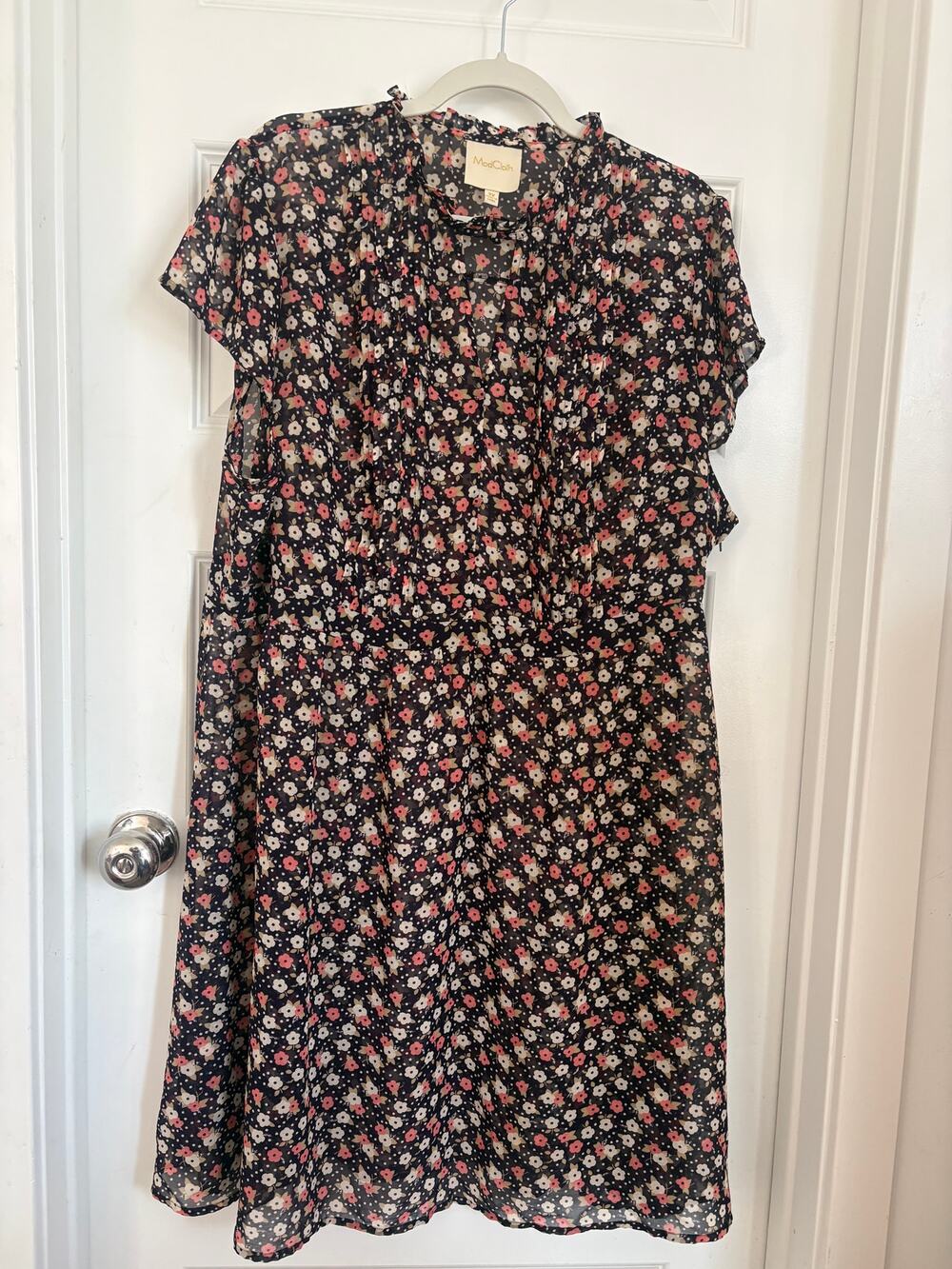 ModCloth Sheer Floral Ruffle Neck Midi Dress Plus Size 3X Purple Pink